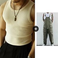 Men's Tank Top Work Pants Set T-shirt Suits Tracksuit Tennis Shirt Pants Sets Plain Crew Neck Daily Wear Vacation Sleeveless Pocket 2 Piece Clothing Apparel 2pcs Gymnatics Casual Lightinthebox - thumbnail