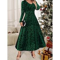 Women's Plus Size Velvet Dress Christmas Party Dress Cocktail Dress Midi Dress Black Wine Blue Long Sleeve Floral Jacquard Fall Winter Autumn V Neck Fashion Winter Dress Christmas M Lightinthebox - thumbnail