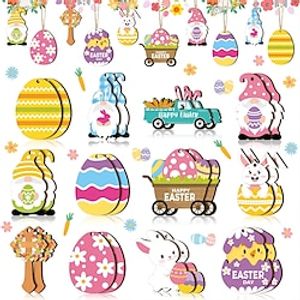 24 Pieces Vintage Easter Wooden Ornaments Vintage Easter Decorations for Tree Easter Eggs Bunny Chick Wood Chip Decorations Happy Easter Wooden Decorations with Ropes for Party Home Decors (Gnome Style) Lightinthebox