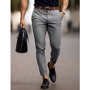 Men's Trousers Chinos Summer Pants Casual Pants Front Pocket Grid / Plaid Comfort Breathable Business Casual Daily Fashion Basic Brown Khaki miniinthebox