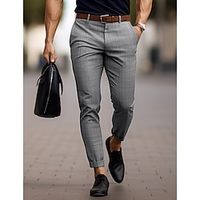 Men's Trousers Chinos Summer Pants Casual Pants Front Pocket Grid / Plaid Comfort Breathable Business Casual Daily Fashion Basic Brown Khaki miniinthebox - thumbnail