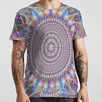 Men's Unisex Tee T shirt 3D Print Graphic Prints Geometry Plus Size Print Short Sleeve Casual Tops Basic Designer Big and Tall Rainbow miniinthebox - thumbnail