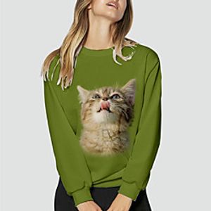 Women's Sweatshirt Pullover Cat 3D Animal Print Daily Sports 3D Print Active Streetwear Hoodies Sweatshirts  Green Brown miniinthebox