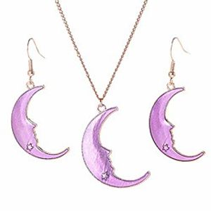 women elegant earrings creative moon pendant necklace and dangle earrings set fashion jewelry accessories purple Lightinthebox