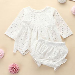 2 Pieces Baby Girls' Basic Solid Colored Long Sleeve Regular T-shirt  Shorts Clothing Set White miniinthebox