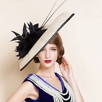 Headbands Fascinators Hats Flax Sun Hat Saucer Hat Wedding Tea Party Elegant Wedding With Feather Headpiece Headwear Lightinthebox