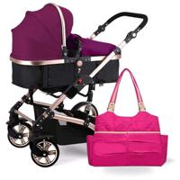 Teknum 3 In 1 Pram Stroller With Sunveno Fashion Diaper Tote Bag - Wine CM_TKSN_661&FDP2_WNPI