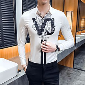 Men's Shirt Graphic Long Sleeve Daily Tops Basic White Black miniinthebox