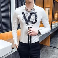 Men's Shirt Graphic Long Sleeve Daily Tops Basic White Black miniinthebox - thumbnail