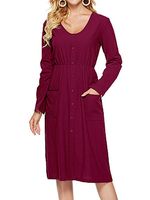 Solid Color Button Pocket Long Sleeve Dress - thumbnail