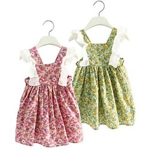 Girls Floral Dress Short Sleeve School Active Daily Cotton Above Knee A Line Dress Floral Dress Summer Dress Summer Spring 7-13 Years Light Green Pink Lightinthebox