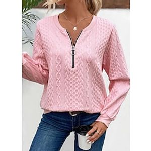 Women's Sweatshirt Pullover Textured Solid Color Active Sportswear Quarter Zip Pink Casual Sports Round Neck Long Sleeve Top Micro-elastic Fall  Winter Lightinthebox