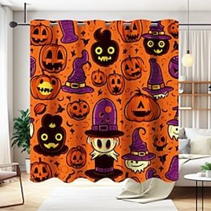 Halloween Pumkins Curtain Tapestry For Living Room Bedroom, Wall Room Divider Curtain Hanging GrommetEyelet for Doorway, Kitchen Window Curtains for Room Separator Lightinthebox