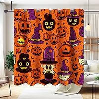 Halloween Pumkins Curtain Tapestry For Living Room Bedroom, Wall Room Divider Curtain Hanging GrommetEyelet for Doorway, Kitchen Window Curtains for Room Separator Lightinthebox - thumbnail