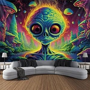 Blacklight Tapestry UV Reactive Glow in the Dark Alien Psychedelic Trippy Misty Nature Landscape Hanging Tapestry Wall Art Mural for Living Room Bedroom miniinthebox