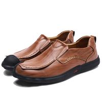 Men Cow Leather Hand Stitching Slip On Casual Shoes