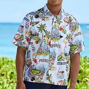 Men's Shirt Floral Coconut Tree Graphic Prints Baseball Turndown White 3D Print Outdoor Street Short Sleeves Button-Down Print Clothing Apparel Tropical Fashion Designer Hawaiian Lightinthebox