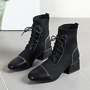 Women's Boots Chunky Heel Round Toe PU Solid Colored Black miniinthebox