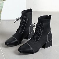Women's Boots Chunky Heel Round Toe PU Solid Colored Black miniinthebox - thumbnail