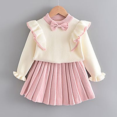 Kids Toddler Girls' Clothing Set 2 Pieces Long Sleeve Blushing Pink Orange Print Cotton Casual / Daily Cute Sweet Regular 2-6 Years miniinthebox