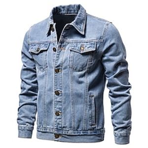 Men's Lightweight Jacket Summer Jacket Denim Jacket Jean Jacket Wearproof Durable Casual / Daily Daily Wear Vacation Work  Safety Single Breasted Turndown Comfort Leisure Jacket Outerwear Solid Color miniinthebox