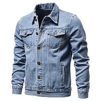 Men's Lightweight Jacket Summer Jacket Denim Jacket Jean Jacket Wearproof Durable Casual / Daily Daily Wear Vacation Work  Safety Single Breasted Turndown Comfort Leisure Jacket Outerwear Solid Color miniinthebox - thumbnail