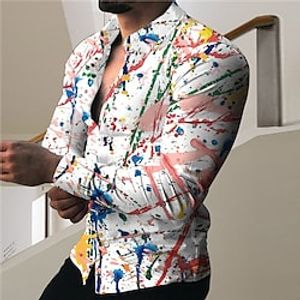 Men's Shirt Graffiti Turndown White 3D Print Outdoor Street Long Sleeve Button-Down Print Clothing Apparel Fashion Designer Casual Breathable / Summer / Spring / Summer miniinthebox