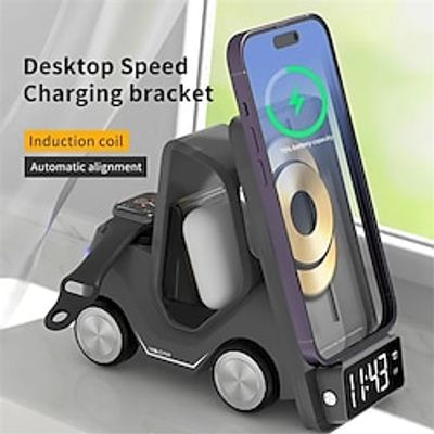 Alarm Clock Wireless Charger For Iphone 15 12 13 14 Pro Max Fast Charging Docking Station For Apple Watch Airpods Pro miniinthebox