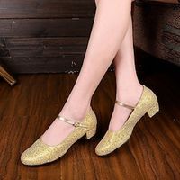 Women's Ballroom Shoes Modern Shoes Stage Indoor Practice Heel Glitter Thick Heel Silver Gold Lightinthebox - thumbnail