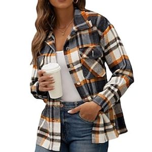 Women's Shacket Pink Red Navy Blue Plaid Print Long Sleeve Casual Casual Shirt Collar Regular S miniinthebox