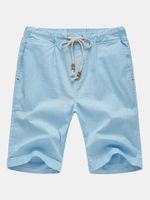 Mens Spring Summer Multicolor Drawstring Solid Color Cotton Blend Casual Sports Shorts