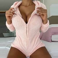 Women's Pajamas Winter Onesies Jumpsuits One Piece Pajama Pure Color Simple Comfort Soft Home Daily Bed Fleece Warm Hoodie Long Sleeve Winter Fall Pink Brown  Pjs  Plush Lightinthebox - thumbnail