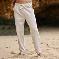 Men's Linen Pants Trousers Summer Pants Beach Pants Pocket Drawstring Elastic Waist Plain Comfort Breathable Daily Holiday Vacation Linen Hawaiian Boho Beige Lightinthebox