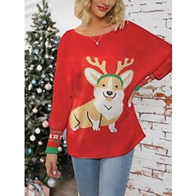 Women's Ugly Christmas Sweater Cardigan Sweater Jacket Crew Neck Ribbed Knit Polyester Button Knitted Print Fall Winter Short Outdoor Xmas Holiday Daily Stylish Casual Long Sleeve Animal Wine Lightinthebox