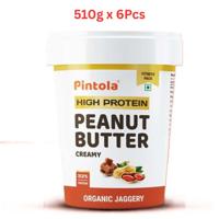 Pintola High Protein Peanut Butter- Organic Jaggery (Creamy) 510g (Pack Of 6)