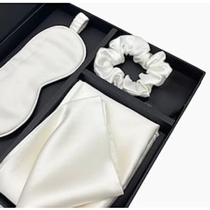 100% Mulberry Silk Pillowcase Set for Hair and Skin, 19 Momme Nature Silk-1 Pillowcases, 1 Eye Mask, 1 Scrunchie-Luxury Sleep Set Gift, Pillow Cases with Envelope Closure Standard Size Lightinthebox