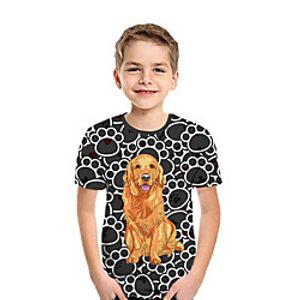 Kids Boys' T shirt Tee Short Sleeve Dog 3D Print Animal Black Children Tops Summer Active Daily Wear Regular Fit 3-12 Years miniinthebox