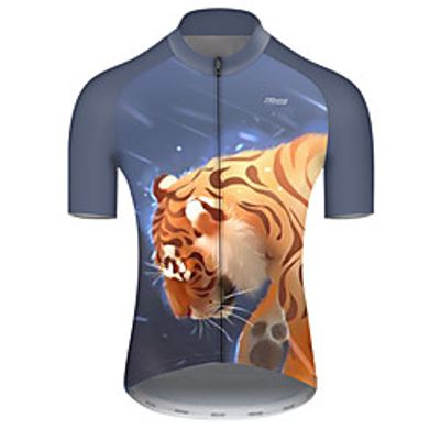 21Grams Men's Short Sleeve Cycling Jersey Summer Nylon Polyester BlueYellow Galaxy Tiger Animal Bike Jersey Top Mountain Bike MTB Road Bike Cycling Ultraviolet Resistant Quick Dry Breathable Sports miniinthebox