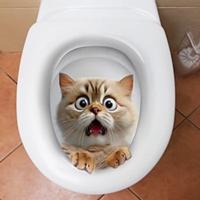 Wall Mural 3D Wall Art cat Wall Poster Toilet Stickers 3D cat Wall Stickers cat Decals cat Stickers cat Toilet Girls Bedroom Toilet Decor cat Wall Decals Notebook Poster miniinthebox
