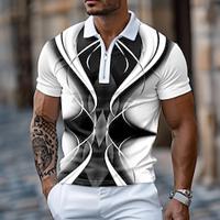 Graphic Prints Geometry Men's Casual Print Polo Shirt Zip Polo Outdoor Street Casual Polyester Turndown Polo Shirts White Summer Spring S M L Micro-elastic Lapel Polo Lightinthebox