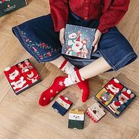 Socks Children Zhuji Socks Christmas Autumn Winter Primitive Year Red Couple Christmas Gift Box Gift Cotton Socks Stockings Lightinthebox - thumbnail