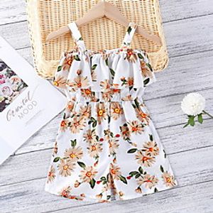 Kids Girls' Overall  Jumpsuit White Red Yellow Floral Print Active 3-8 Years miniinthebox