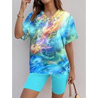 Women's T shirt Tee Graphic Casual Daily Blue Short Sleeve V Neck Summer Lightinthebox