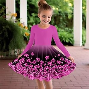 Girls' 3D Floral Dress Long Sleeve 3D Print Spring Fall Sports  Outdoor Daily Holiday Cute Casual Beautiful Kids 3-12 Years Casual Dress A Line Dress Above Knee Polyester Regular Fit Lightinthebox