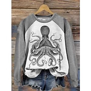 Women's Sweatshirt Pullover Graphic Active Sportswear Blue Gray Casual Sports Round Neck Long Sleeve Top Micro-elastic Fall  Winter Lightinthebox