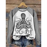 Women's Sweatshirt Pullover Graphic Active Sportswear Blue Gray Casual Sports Round Neck Long Sleeve Top Micro-elastic Fall  Winter Lightinthebox - thumbnail