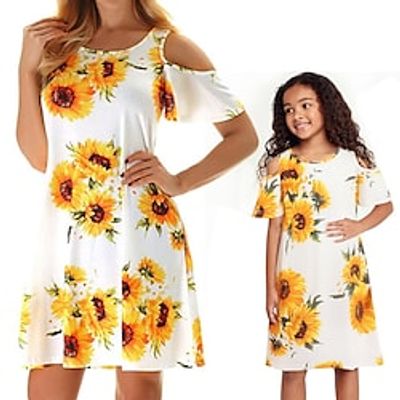 Mommy and Me Dresses Floral Graphic Street Print White Short Sleeve Knee-length Active Matching Outfits Lightinthebox Mommy and Me Dresses Floral Graphic Street Print White Short Sleeve Knee-length Active Matching Outfits Lightinthebox