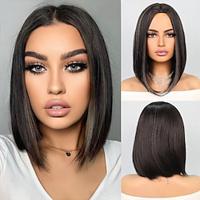 Synthetic Wig Straight Bob Middle Part Wig 12 inch Black / White Synthetic Hair Women's Multi-color Mixed Color Lightinthebox