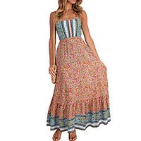 Women's Strap Dress Maxi long Dress Green Brown Sleeveless Floral Print Print Summer Boat Neck Elegant 2021 S M L XL Lightinthebox - thumbnail