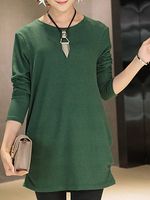 Round Neck Plain Knit Pullover - thumbnail